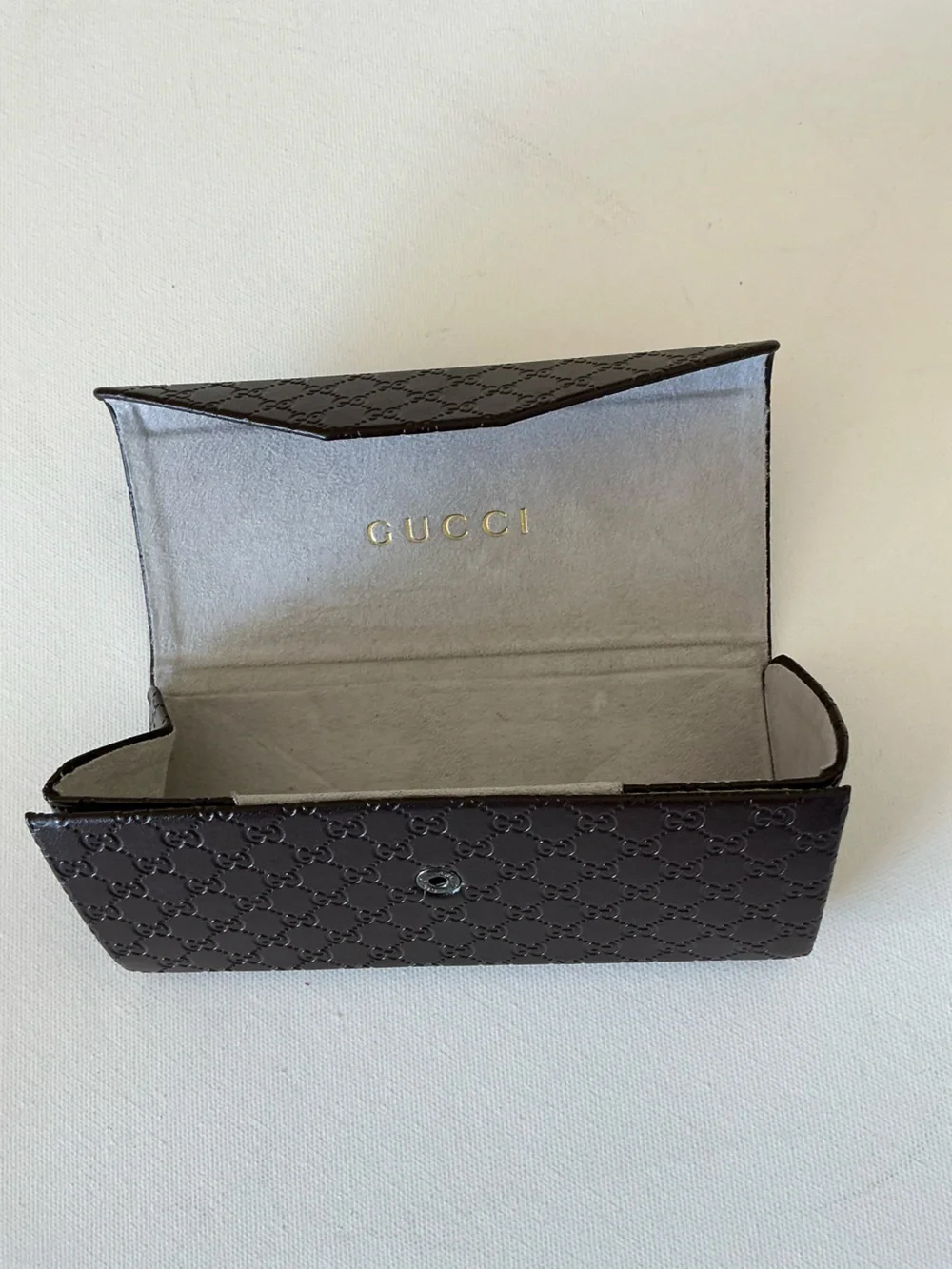 Gucci Brown Micro GG Embossed Folding Eyeglasses Sunglasses Hard Case
